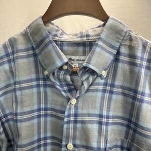 Peter Millar Button Down Shirt Plaid Checkered Long Sleeve Casual Blue XL